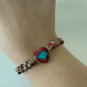 Heart Stone Bracelet with Multicolor Beads